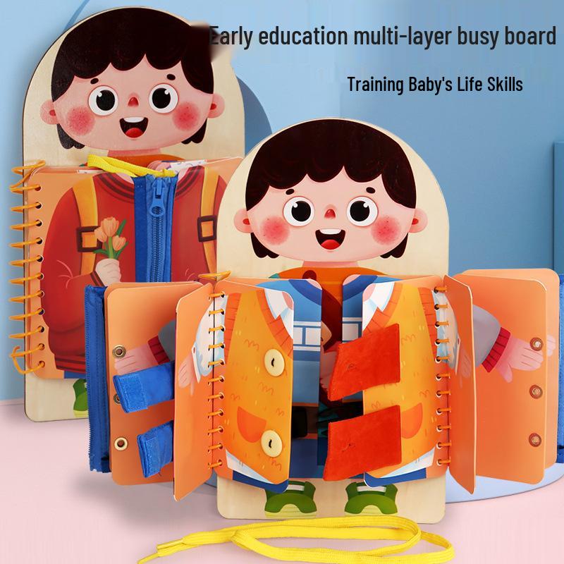 

Multi-Layer Wooden Montessori Busy Board: Educational Toy for Early Learning and Hands-On Dressing Skills
