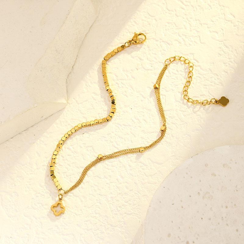 New Four-Leaf Clover Titanium Steel Anklet Women's Lightweight Niche Delicate Not Lose Color Summer Beach Anklet