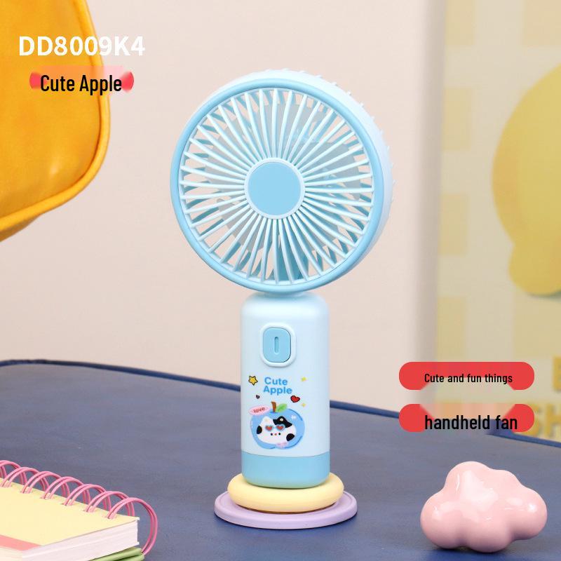 Adorable USB Rechargeable Mini Cartoon Fan - Silent, Portable, Perfect Student Gift for Outdoor Use Box Packaging + USB Charging Cable
