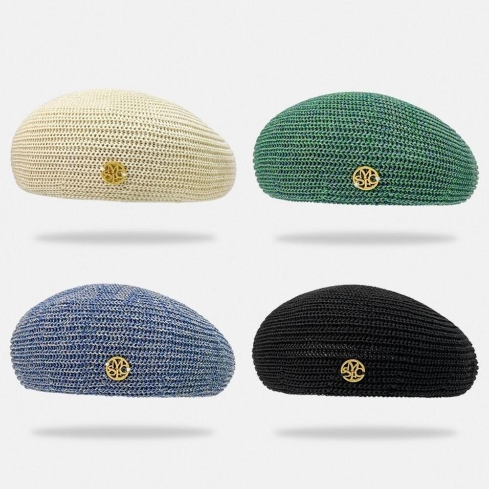 Y2k Painter Berets Thin Beanie Cap Retro Hollow Knitted Beret  Girls