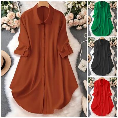 Chiffon Blouse Loose-fit V-neck Top Women's Medium-length Shirt Five-button Design Spring Summer Fashion