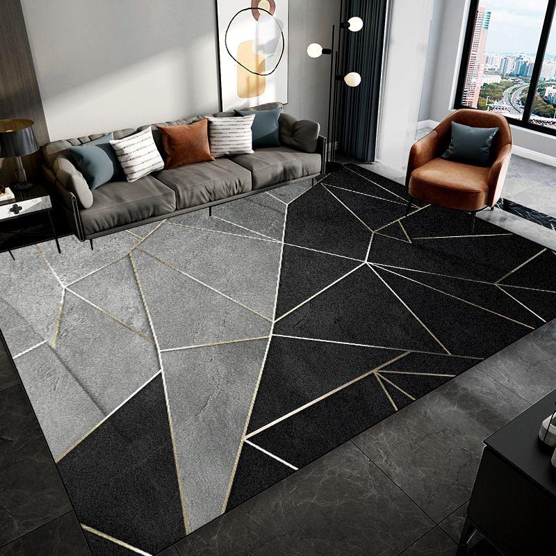 Nordic Black Grey Geometry Carpet for Living Room Home Sofa Area Non-slip Design Rugs Decoration Bedroom Bedside Soft Floor Mat
