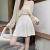High Waisted Loose A-line Pleated Short Skirt Solid Color Knitted Half Skirt for Women