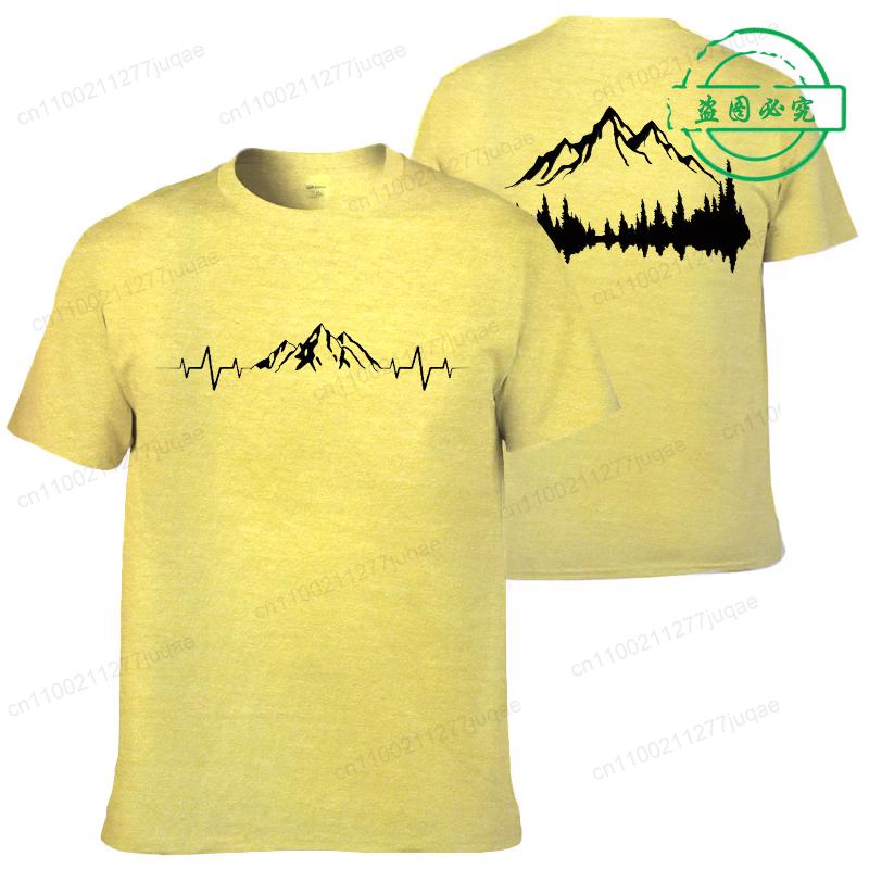 Summer Men's Clothing Casual Loose Tees Mountains and Trees Print Sports O Neck Short Sleeve T-shirt Mountains Heartbeat Tops