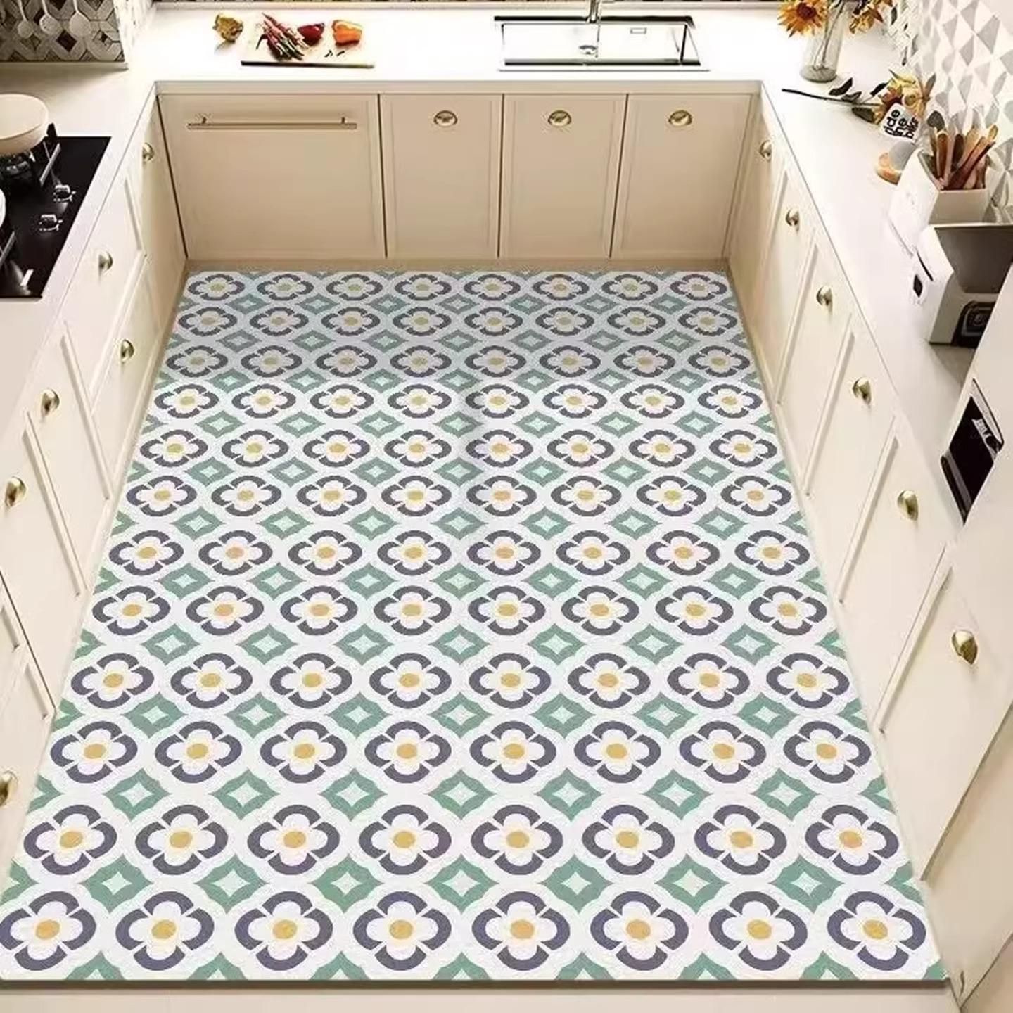 

Colorful Polka Dot Kitchen Carpet Oil Stain Resistant Cuttable PVC Leather Rug Fashion Art Home Decorative Balcony Floor Mat 1pc 50x80cm