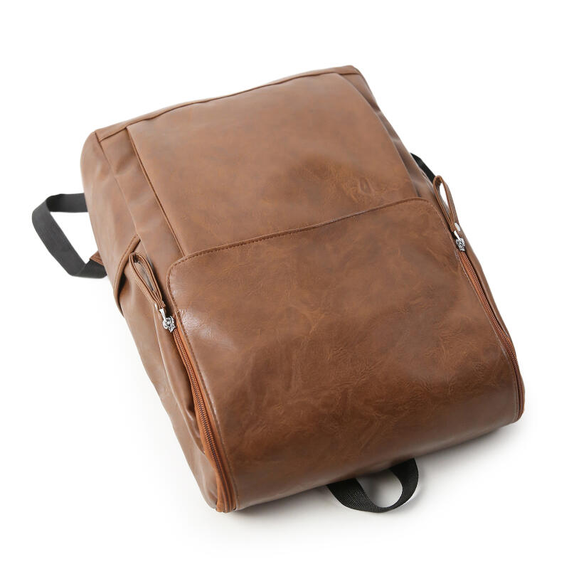 Solid Color PU Backpack Men's Large Capacity Backpack Student Sports Travel Computer Bag