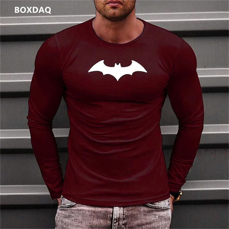 Bat Graphic 3D Printed Men's T-shirts Long Sleeve Street Style Hip Hop T-shirts Plus Size Loose Casual Sporty Tops Clothing