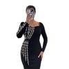 European & American Luxury Rhinestone Square Neck Bandage Dress - Slim Fit, Elegant Socialite Evening Wear.