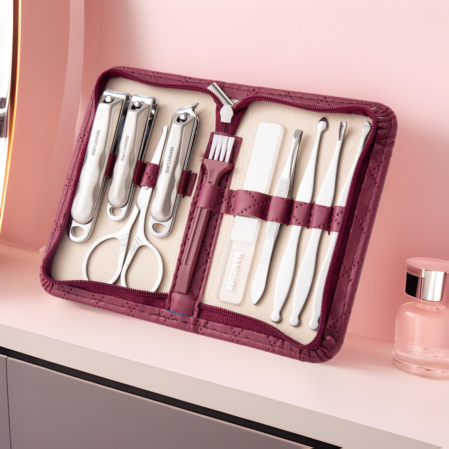 

Nail Manicure Set: 10-Piece Carbon Steel Clippers, Ear Pick, Nail File with German Craftsmanship.
