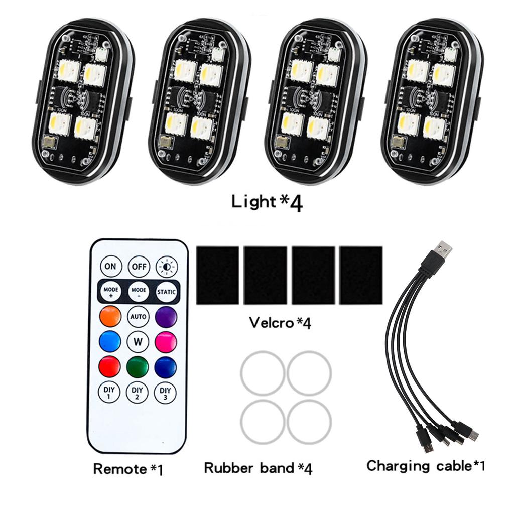 1/2/4PCS Motorcycle Warning Light Strobe Flash RGB LED Decorative Light with Remote Control Rechargeable Motorcycle Accessories