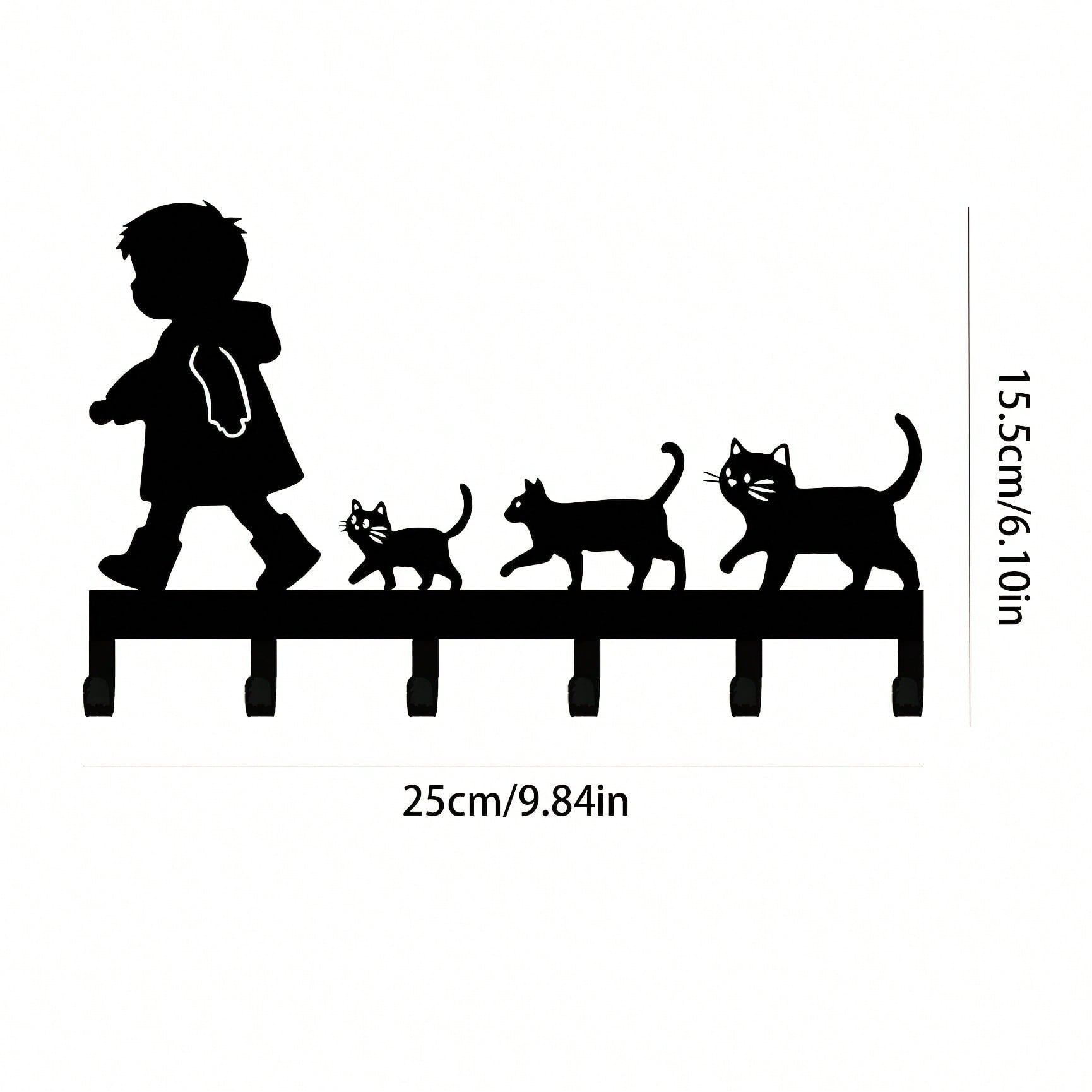 Cute Cat Key Holder Black Metal Wall Mount Home Decor TY9537