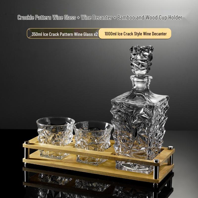 Premium Whiskey Glassware Set with Decanter, Ice-Crack Design, Cup Holder, and Tray - Perfect for Dinner Parties