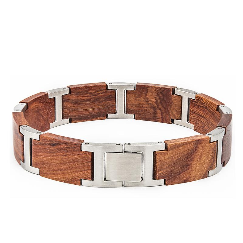 Custom Natural Wood Stainless Steel Link Casual/Sporty Unisex Adjustable Size Gift Fashion Bracelet
