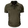 Men's Casual Short Sleeve Work Shirt Slim Fit Polo Style with Dual Chest Pockets Button and Zipper Closure Lightweight Fabric