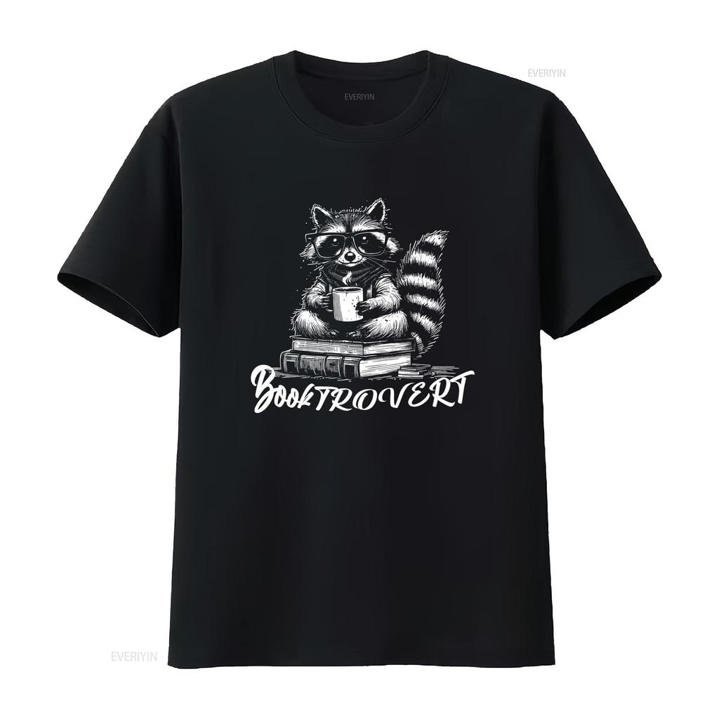 Booktrovert T Shirt for Book Lovers Funny Raccoon Design with Books and Coffee Trendy Reading Sweater DT674 Vintage Washed