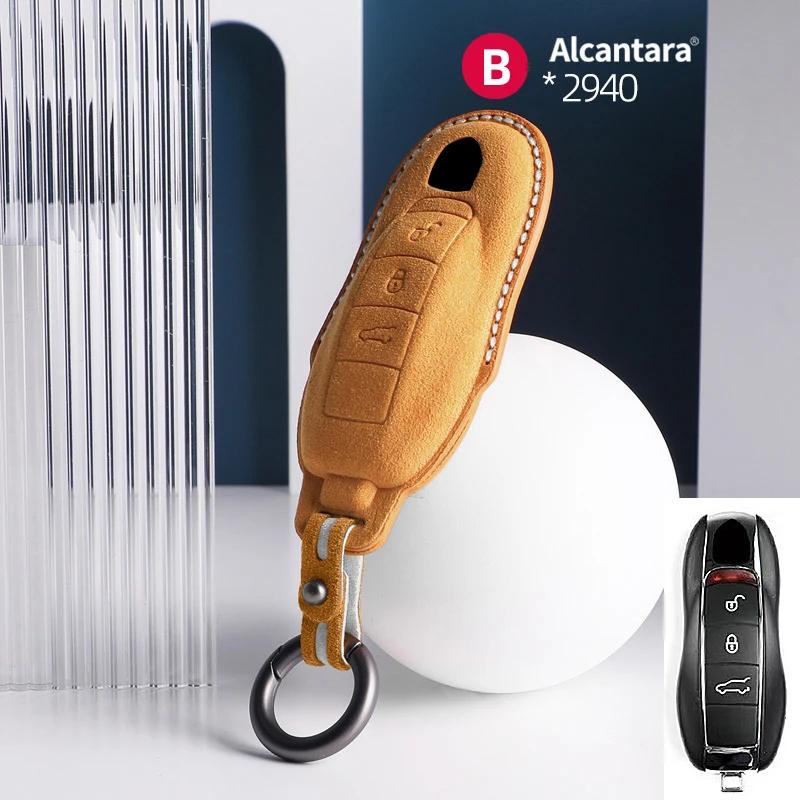Alcantara Car Key Case Cover For Porsche Panamera Spyder Carrera Macan Cayman Cayenne 911 970 981 991 Accessories