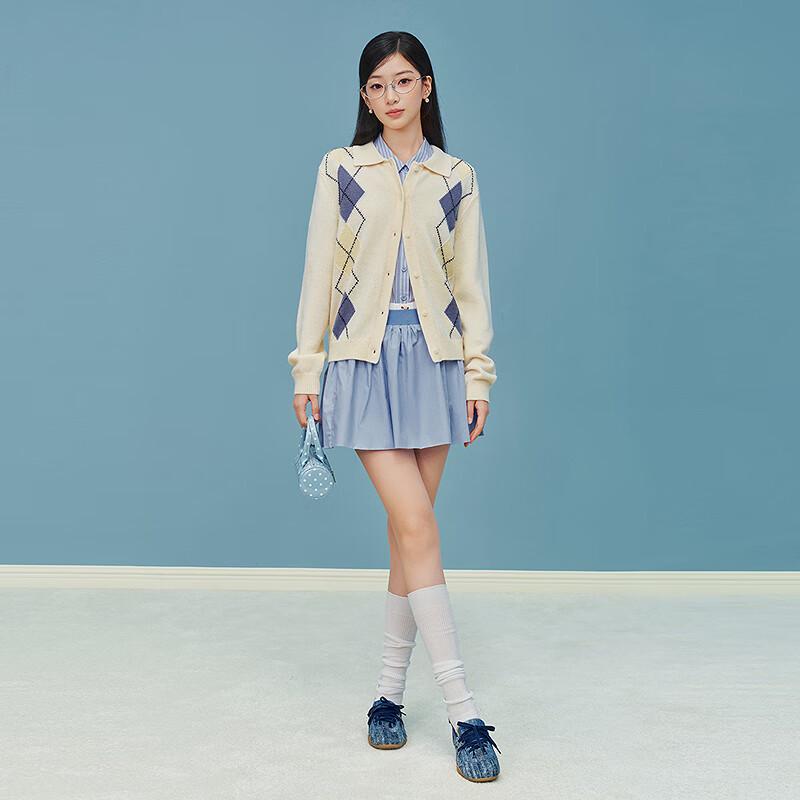 LED'IN Women's Color Block Argyle Knit Cardigan