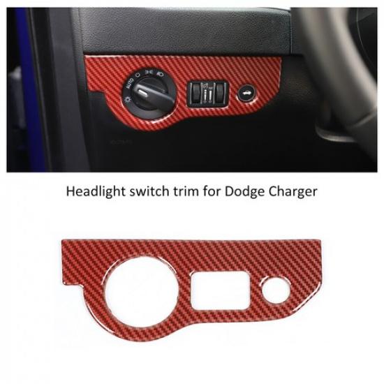 Headlight Switch Button Trim For Dodge Challenger Charger 15-19 Red Carbon Fiber