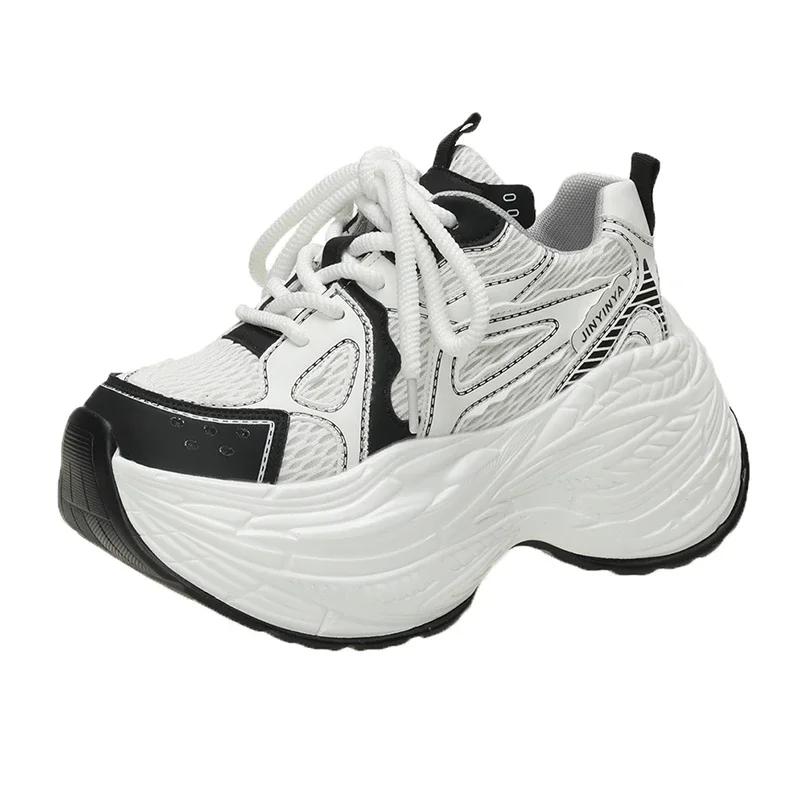 Fashion Women's Breathable Mesh Dad Shoes New Autumn Thick Bottom Casual Sports Walking Shoes Retro 8cm High Platform Chunky Sneakers