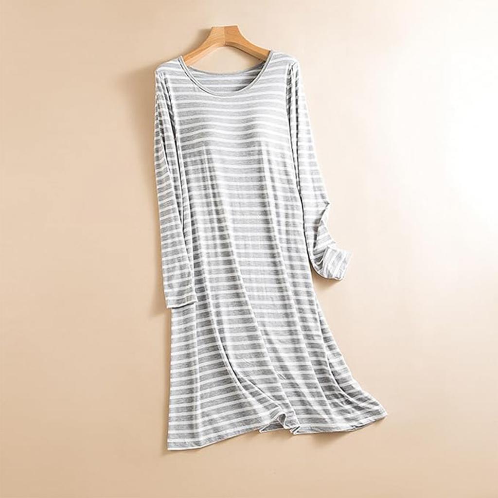 Ladies' Loose And Comfortable Striped Printed Pajamas Home Wear Dresses