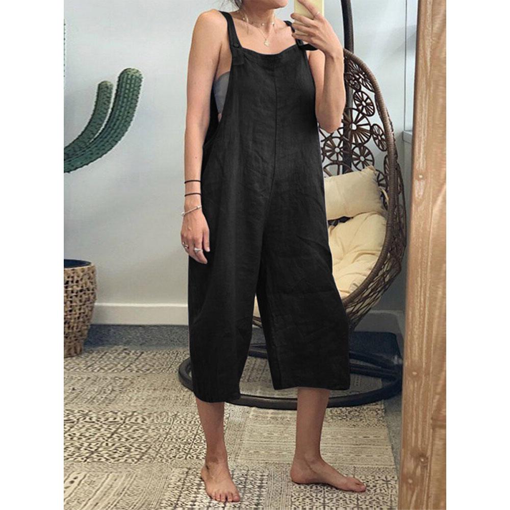 

Solid Color Women Loose Cotton Jumpsuit Harem Overalls Jumpsuits Body Vintage Pants Femme Clothes Plus Size XS-5XL S чёрный