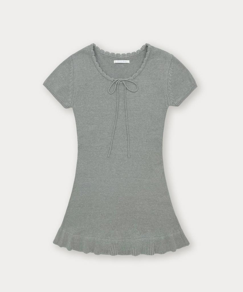 Sseomweeobeoteo Cotton Ribbon Knit Dress - Gray