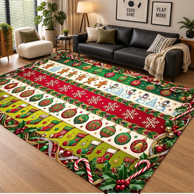 Christmas Theme Floor Carpet, Soft Area Rug, Xmas Indoor Home Holiday Decoration