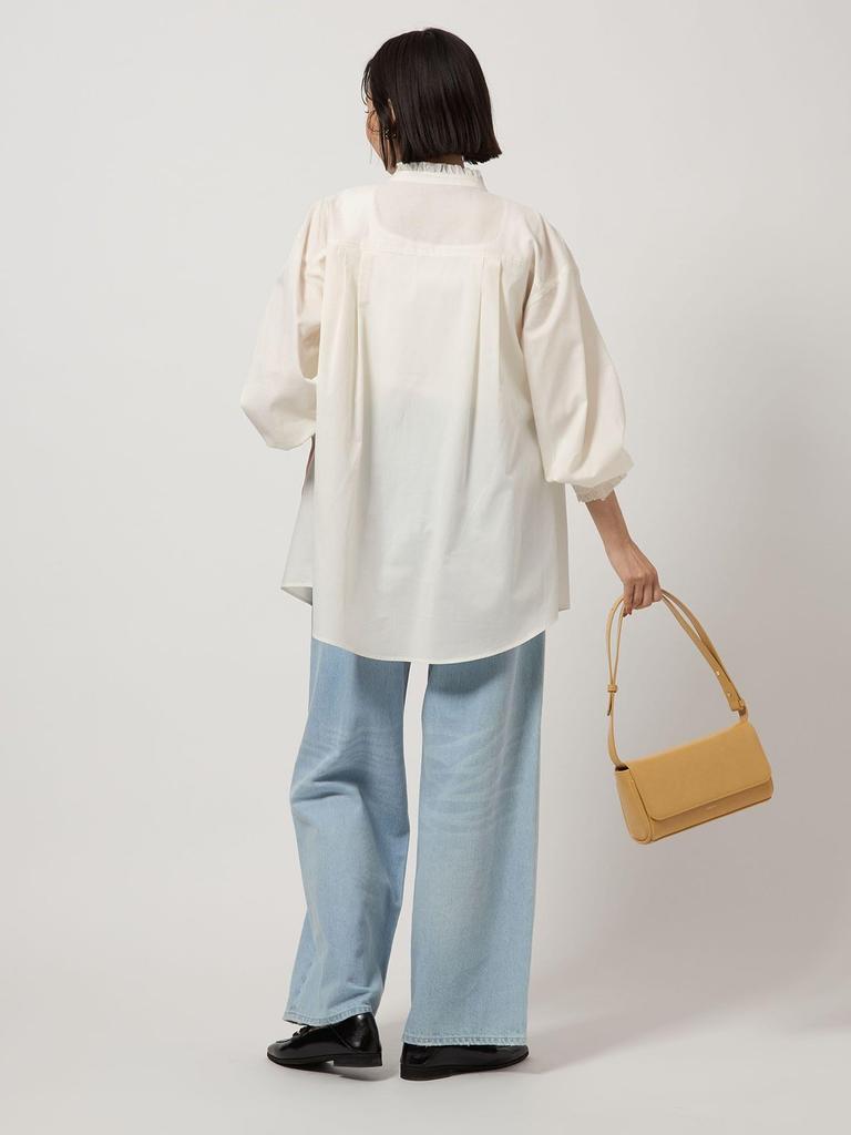 United Arrows Green Label Relaxing Ruffle Neck Blouse, Size Short, 36111462192 0100, White (01), Free Size