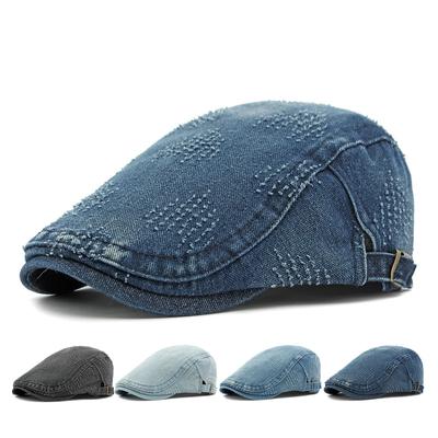 Women's Vintage Washed Denim Beret Men's Cap