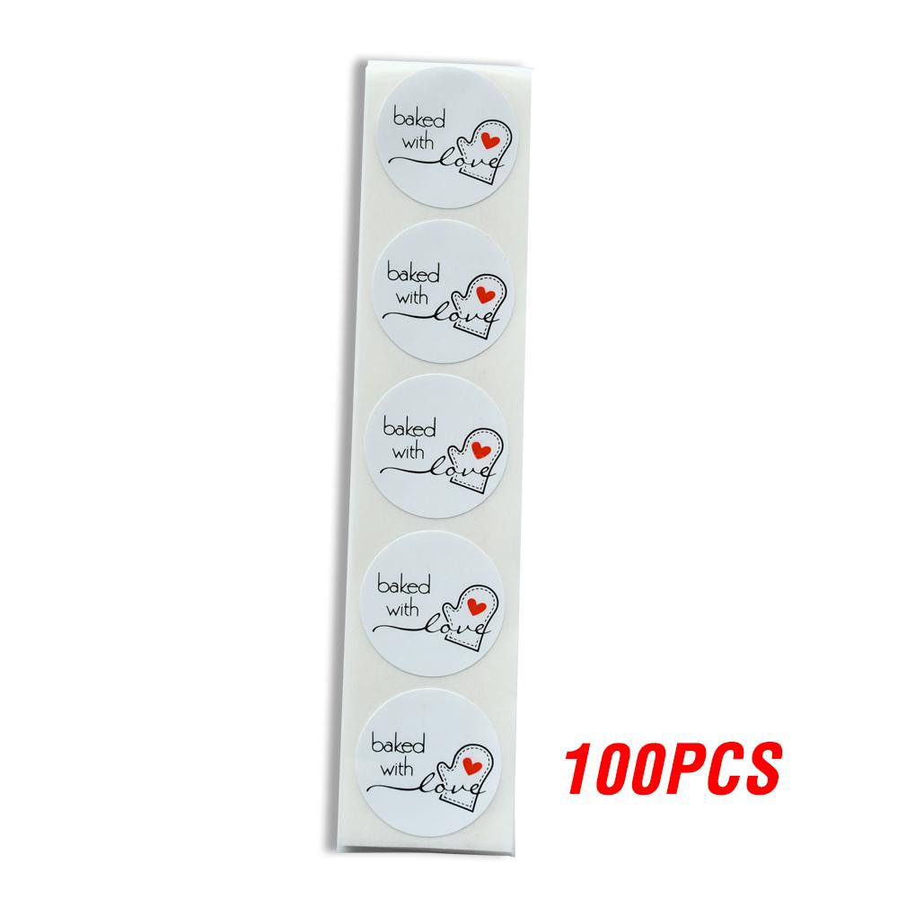 

100-500pcs Kraft Paper Baked With Love Stickers Scrapbooking For Package Seal Labels Sticker Cute Handmade Stationery Sticker