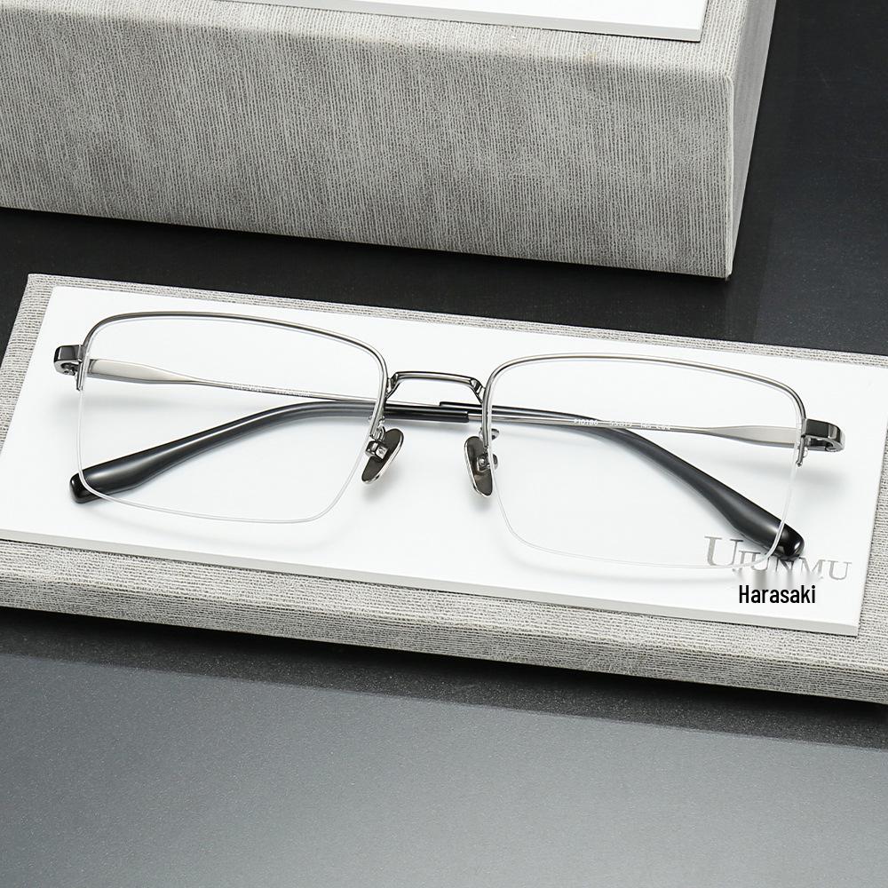 Saki Men s Super Light Pure Titanium Half-Frame Eyeglasses in Gold