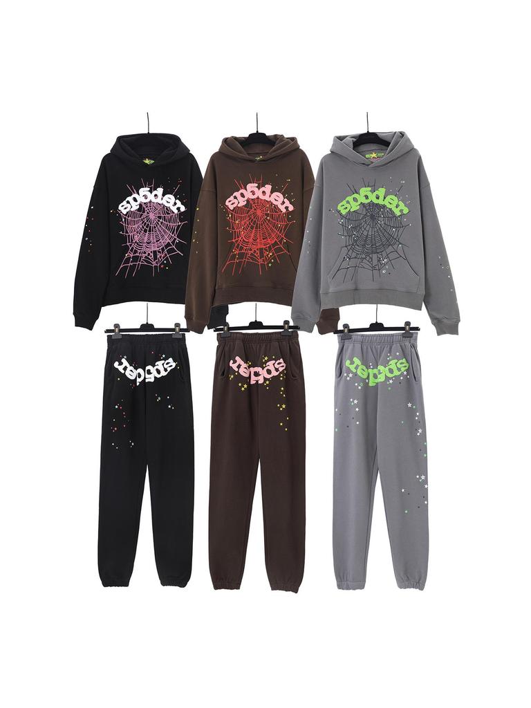 Unisex Sp5der 555 Stern Schaumstoffdruck Baumwoll Hoodie und Jogginghosen Set