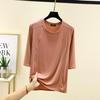 Modal Spliced O-neck T-shirt Half Sleeves Solid Color Women Base Layer Top Slimming Undershirts Basic Tee Tops All Match
