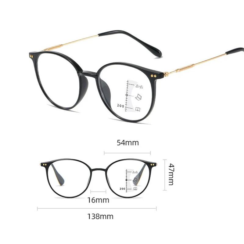 Near Far Multifocal Glasses for Men Women Vintage Fashion Round Frame Reading Glasses Blue Light Blocking Prescription Eyewear