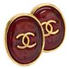 Chanel 93A CC Logos Gripoa Oval Ohrring Gelbgold / rot Gebraucht