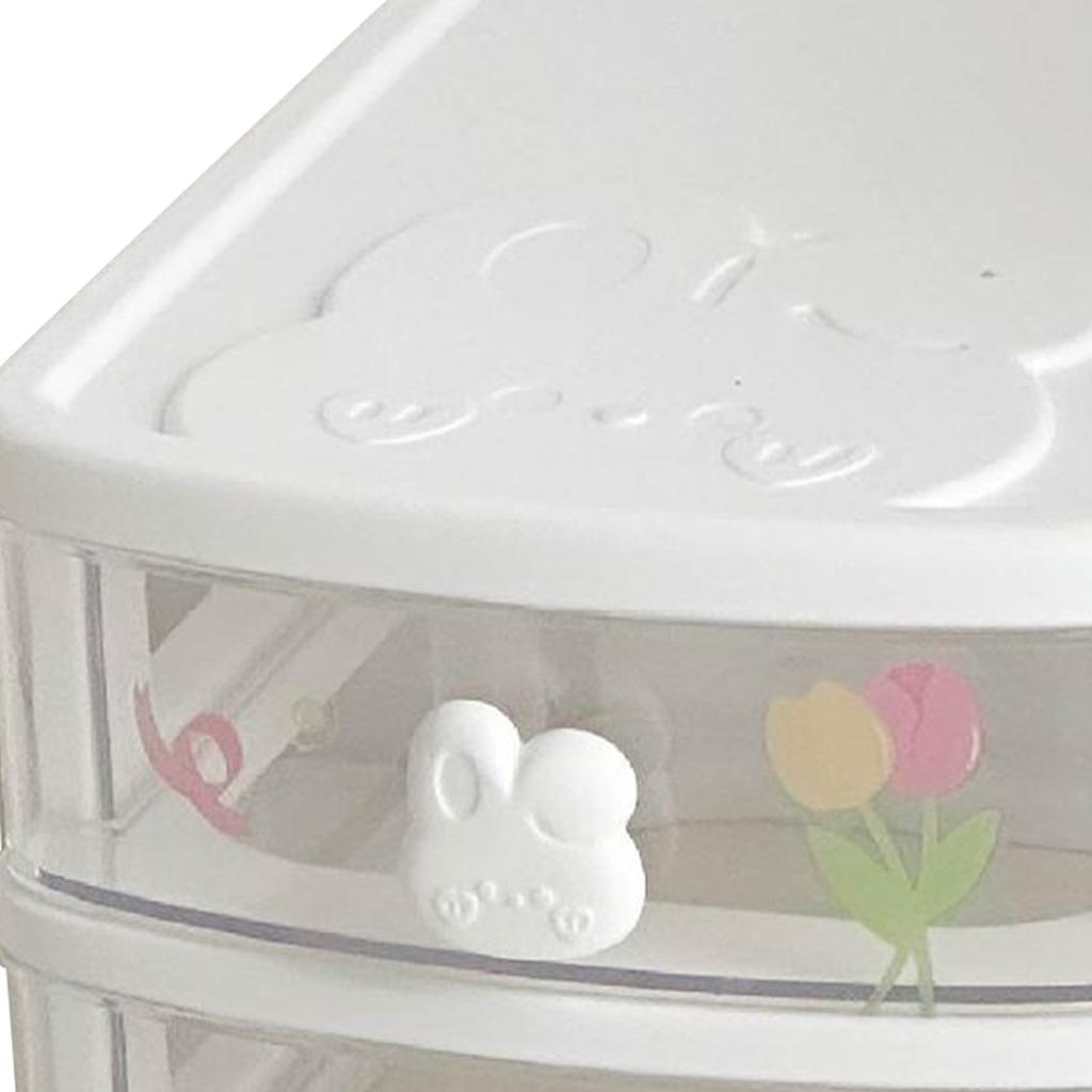 2 Tier Cute Plastic Drawer Organizer with Rabbit Handle Stackable White Plastic Desk Storage Box