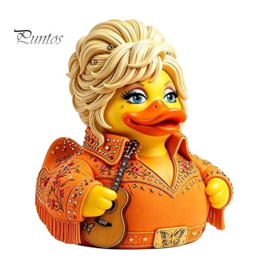 Charmante Entenskulptur mit Haaren, Neuheits-Schmuckstück, Gitarre mit musikalischem Thema, Kreative Musik-inspirierte Figuren-Dekoration, Dekorative Sammlerfigur für