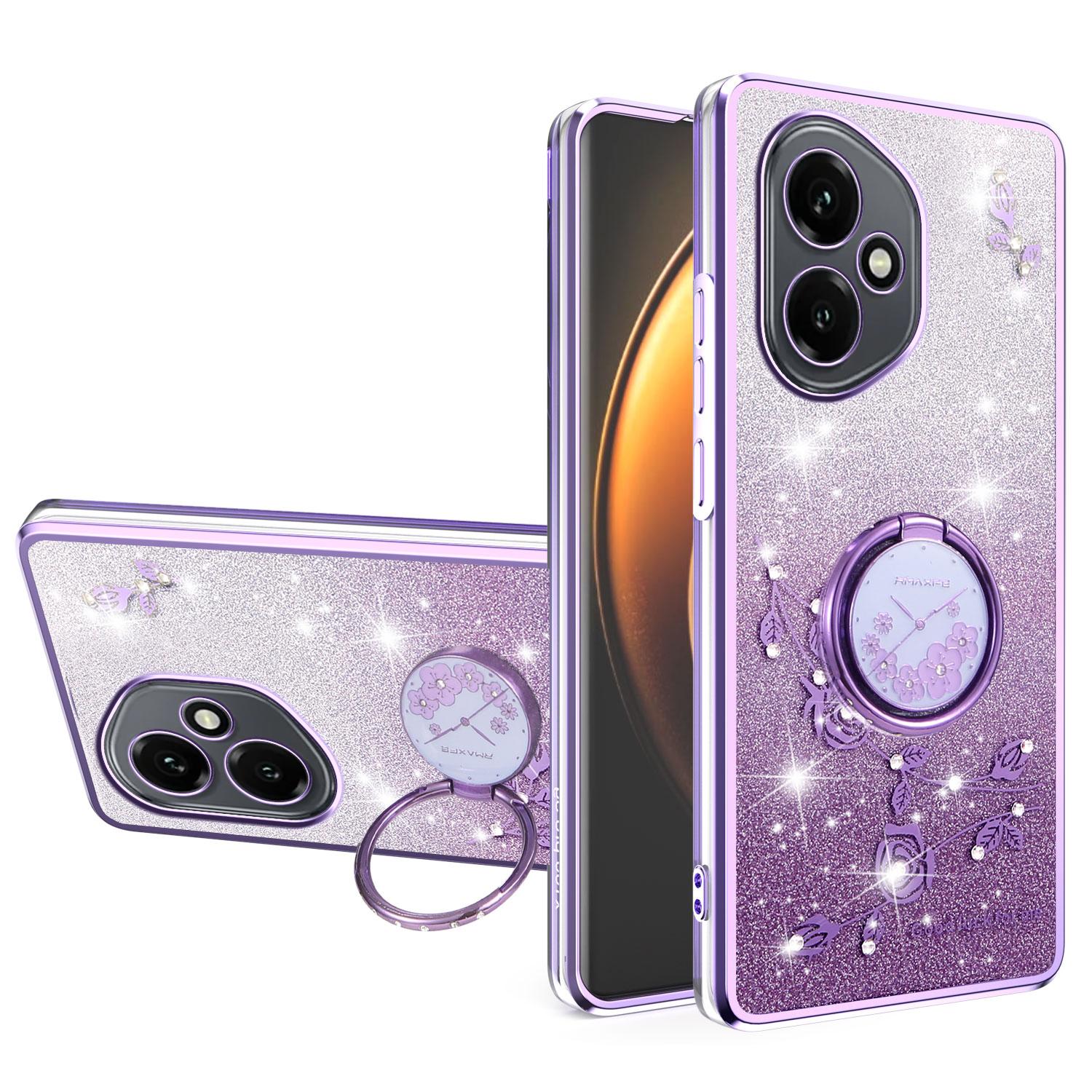 

KADEM для Honor 400 5G (Глобальный) Чехол Кольцо Подставка ТПУ Цветы Чехол для Телефона Градиент Блестки Purple