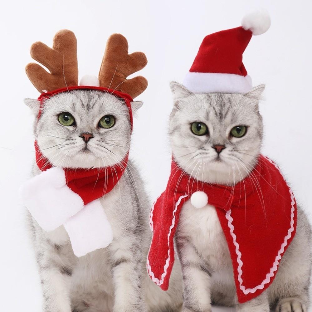 4Pcs Warm Christmas Pet Costume Set Soft Santa Hat Outfit Pet Cape  Small Pet