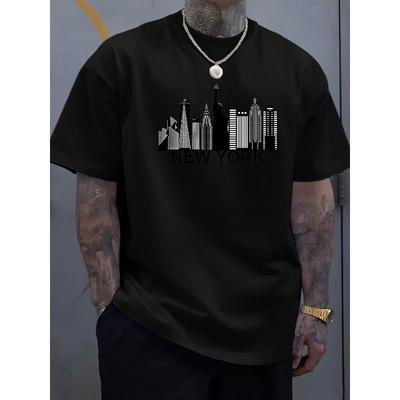 T-shirt Homme Taille Européenne Skyline de New York & Monuments Iconiques - T-shirt Décontracté Manches Courtes avec Statue de & Impression, Streetwear d'Été pour les Fans de NYC
