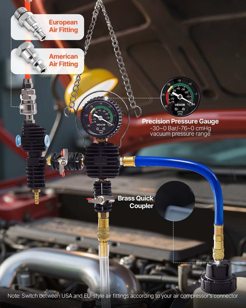 Coolant Pressure Tester Kit, 47Pcs Radiator Vacuum Refill Kit with 3 Metal Adapters, Universal Fit, Automotive Cooling System Pressure Tester Tool,
