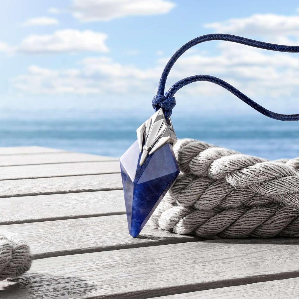 AWNL Sodalite Poseidon Trident Necklace for Natural Stone Premium Sterling Silver Pendant Necklace with Wax Gift for Him Men, Rope,