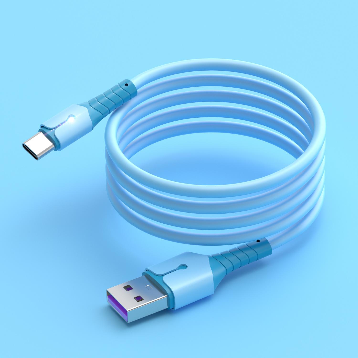 

UTHAI Liquid Silicone With Light Data Cable For Android TYPE-C Xiaomi Mobile Phone Super Fast Charger Cable 1.5m синий