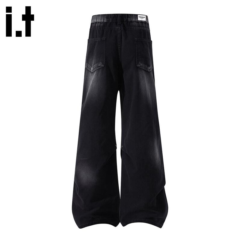 CHOCOOLATEit Men's Wide Leg Straight Fit Rivet Jeans
