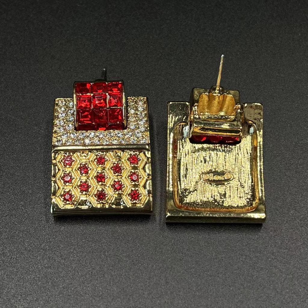 Vintage Antique Square Gold Full Zirconia Earrings European Niche Design Geometric Retro