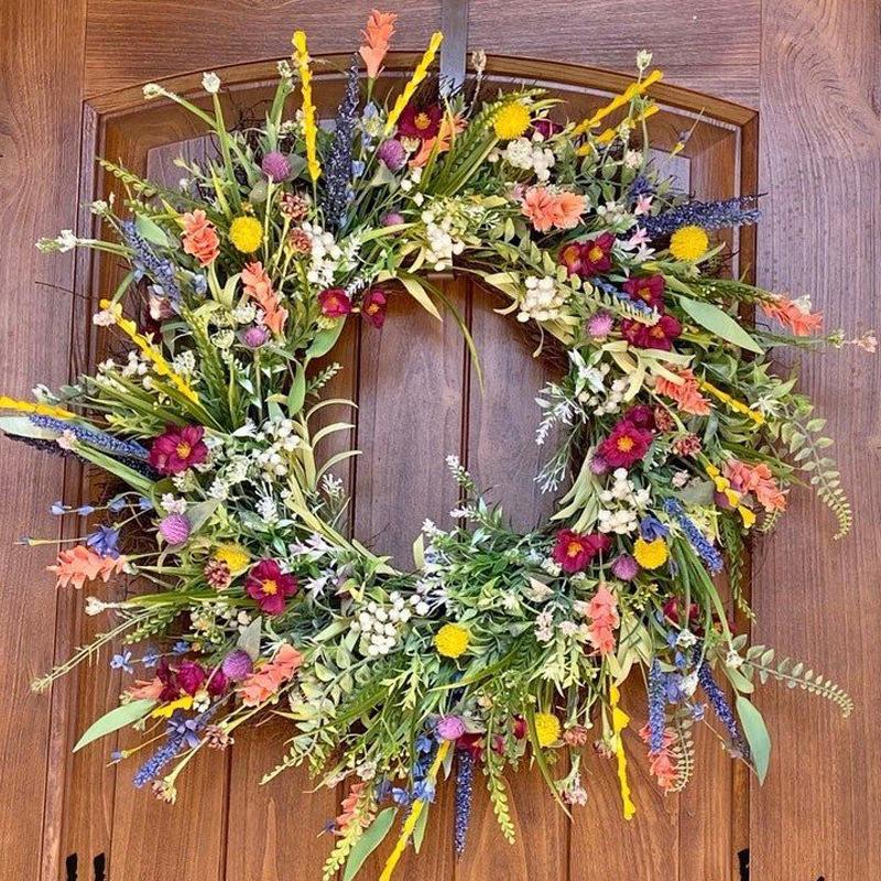 Color Artificial Wreath Hanging Decor Spring/Summer Front Door Wreath Simulation Flower Wreath Decoration Windows Decoration FU