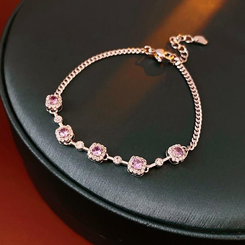 Geometric Square Zircon Crystal Bracelet Women Minimalist Elegant Adjustable Chain Jewelry Gift