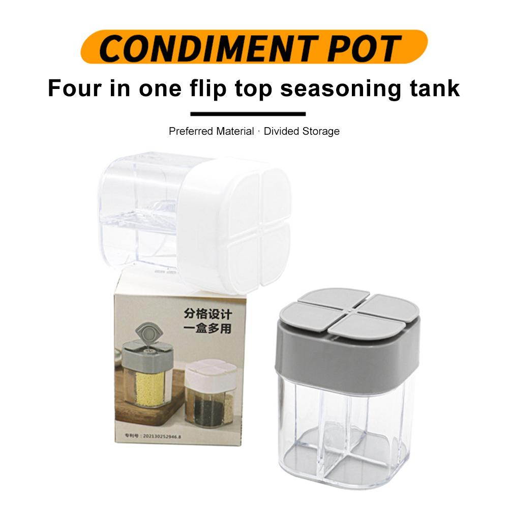 4-in-1 Spice Container 4 Grids Flip Spice Jar with Lid Salt and Pepper Shaker for Travel Camping Picnic