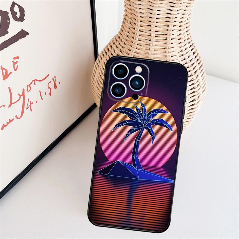 Retrowave Neon Palms Tree Phone Case For iPhone 17 Pro Max 16 15 11 13 12 14 Pro Max mini 15 16 Plus 16e 17 Air Cover