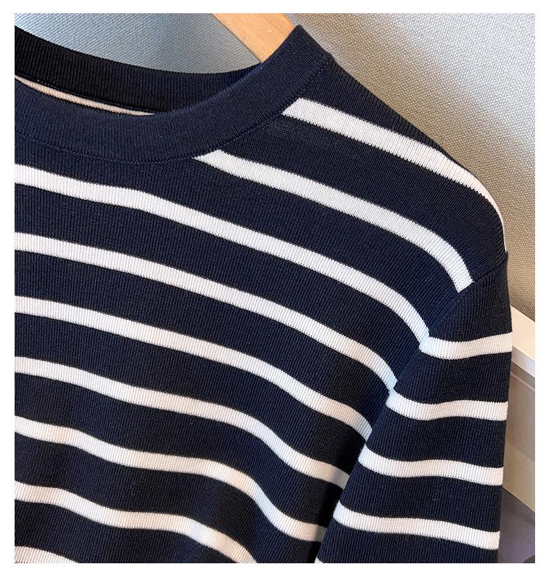 Thickened Skin-Friendly Age-Reducing Colorblock Cuffs Striped Knit Sweater - Xiaohongshu Style Long-Sleeve Base Layer for Autumn/Winter
